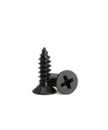 Rugged Flat Head Self Tapping Wood Screws Size 4 By 3/8 Inch M3x10mm, Black Oxide Carbon Steel fasteners for woodworking projects.
