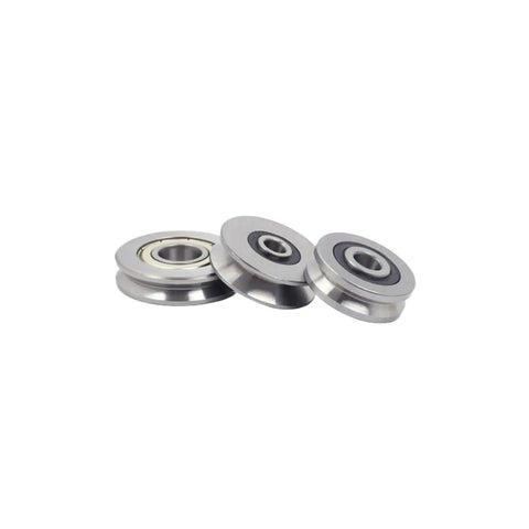 Ten Pack Of Super Smooth Deep Groove Mini Bearings For Wire Guide Tracks And Over Line Pulleys With V Groove Design that showcases metal mini bearings.