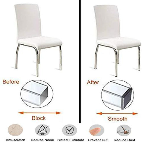 Comparison of metal chair legs with and without plastic plugs, showing the benefits of 8 Pack 2 Inch Square Plastic Plugs For Square Tubing Posts With Inside Diameter 1.85 To 1.90 Inches, Heavy Duty End Caps For 2x2 Inch Tubing, Flexible Retaining Ridges For Secure Fit.
