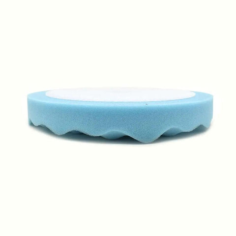 8 Inch Blue Ultra Soft Foam Buffing Pad for Auto Detailing and Paint Correction, side view, open cell foam, heavy duty, polishing tool.