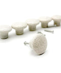 White Ceramic Cracked Cabinet Handles Set of 10, elegant drawer knobs with zinc alloy core, shown with crackle finish and screws
