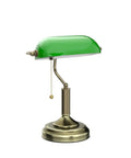 Green Glass Bankers Desk Lamp With Brass Base, Vintage Banker Style Library Light, Pull Chain Switch, E26 Compatibility