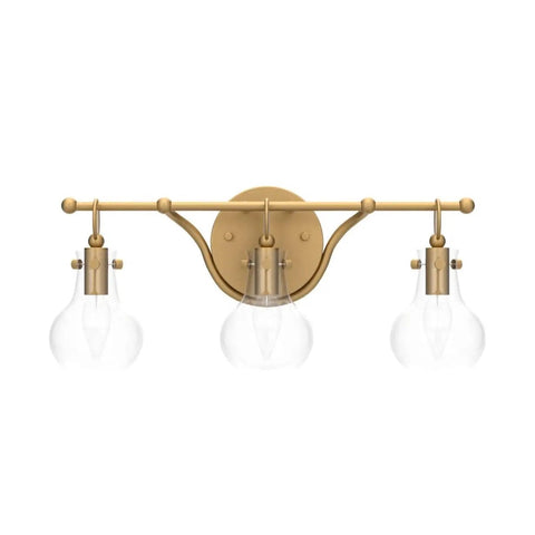 Brushed Gold Vanity Light Fixture With Three Clear Glass Globes Over Mirror, Damp Rated Bathroom Bar Light, 20 Inch