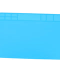 Heavy Duty Silicone Soldering Mat Heat Resistant Workbench Repair Pad For Phones Tablets PC And Watches in blue with sections.
