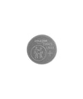 Close-up of a single LR44 alkaline button cell battery labeled by Amazon Basics, designed for reliable 1.5 volt power.
