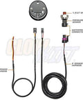 GlowShift 2-1/16 inch 52mm oil pressure gauge kit; front view with black dial, smoked lens, multi-color display, includes sensor and wiring