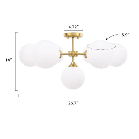 Gold Seven Light Glass Globe Sputnik Chandelier Pendant for Foyer Kitchen Dining Living Room Rustic Vintage Modern Metal Ceiling