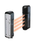 Outdoor Quad Beam Photoelectric Sensor With 450 Ft Range, Weatherproof Housing, showing infrared beams between units