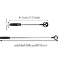 Telescoping Golf Ball Retriever With Locking Clip 80-Inch shown folded and extended with dimensions marked