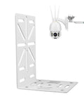 Universal L Shape Dome Camera Bracket for wall or ceiling mounts with attached CCTV camera, heavy-duty steel, neat cable management.