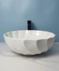 USZWBY Vessel Sinks Modern Minimalist Hotel Washroom Above Basin Bathroom Round Washbasin Ceramic Vessel Sink Bathroom Bowl Sink with black faucet