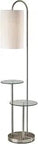 Leonard Shelf Floor Lamp With Two Tier Table Storage And Handy Reading Light No Fuss 66 Inch Tall Brushed Steel Finish Clear Glass Table Tops Space Saving Modern Home Decor Lighting For Living Room