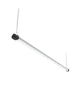 Slim 4Ft LED Shop Light 40W Strip Work Light With Inline Switch Daylight White 5000K For Garage, Workshop, Basement Energy Efficient Bright No Fuss Install showing side view suspended by chains.