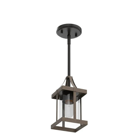 Faux Wood Lantern Pendant Lighting With Glass Shades for kitchen island, showing iron frame and clear glass lantern style.