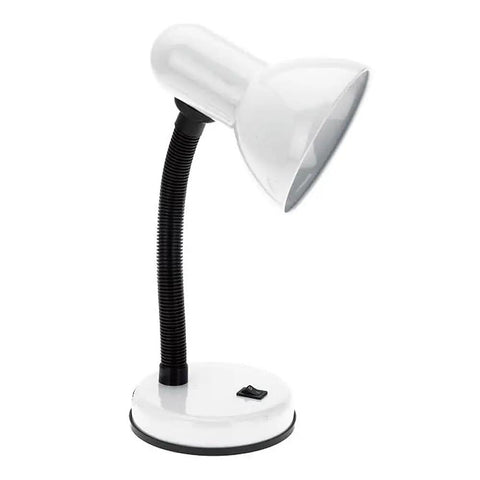 Basic Metal Desk Lamp With Flexible Hose Neck In White Finish for office, features black flexible neck and white round base