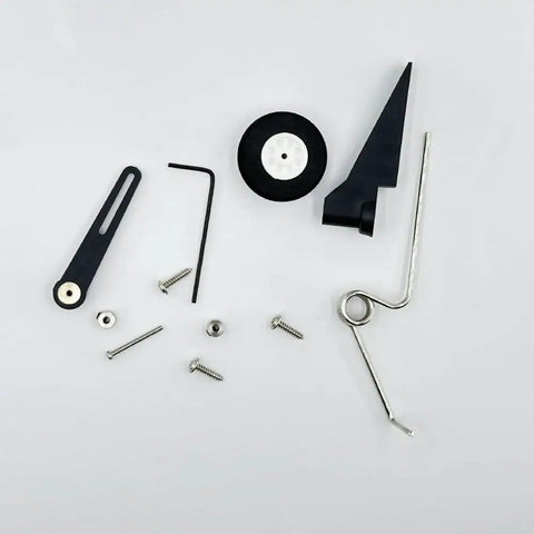 Tail Wheel Bracket Assembly For RC Airplane And Helicopter - DIY Model Aircraft Landing Gear Upgrade Pro Grade Black Tail Wheel Kit With 30mm Wheel 2mm Wire Easy Rudder-Linked Steering And Durable Build showing components