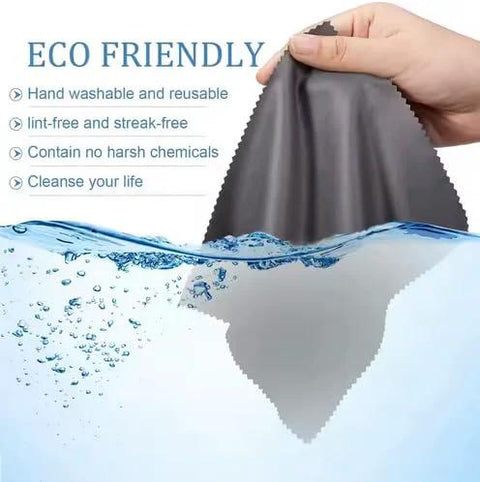 Camera lens cleaning cloth, gray microfiber, 6x7 inches, front view, reusable