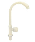 Maqulae ABS Plastic Kitchen Sink Faucet, G1/2in Single Cold Rotating in white color, featuring a curved neck and easy installation.