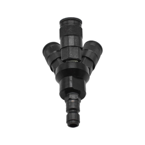 Aluminum Round Pneumatic Manifold Kit With Three 3/8 Inch Steel Automotive Couplers And One 3/8 Inch Steel Plug Preassembled