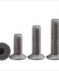 10 Pack TA1 Grade 1 Titanium Countersunk Head Machine Screws M6 X 25mm Heavy Duty Fasteners showing various lengths with hex socket.