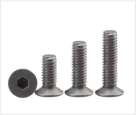 10 Pack TA1 Grade 1 Titanium Countersunk Head Machine Screws M6 X 25mm Heavy Duty Fasteners showing various lengths with hex socket.