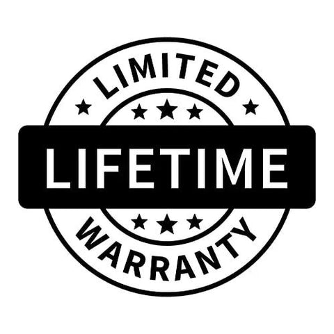 Black and white badge stating "Limited Lifetime Warranty" with stars.
