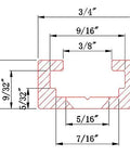 Diagram of Six Pack Of Three Foot Aluminum T Track Rails In Bold Red showing dimensions and profile for woodworking jig installation.