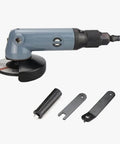 Badass 4 Inch Pneumatic Angle Grinder Featuring Stepless Speed Control And Smooth Front Exhaust Venting For Rock Solid Metal Polishing Sanding And Heavy Duty Workshop Projects, showcasing grinder with accessories.