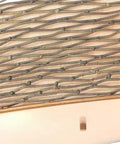 Sculptural Oval Linear Pendant Light In Slick Hammered Ore Finish With Six Glowing Bulbs And Soft Fabric Shades Tailored For Grand Foyers And Open Concept Rooms That Bring Fresh Modern Appeal And Tight House Vibes Daily showing detailed texture of the woven design.