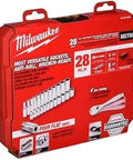 Quarter Inch Drive Ratchet And Socket Set, 28-Piece Metric Alloy Steel Kit With Rust-Resistant Powder Coat Finish box