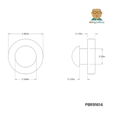 Technical diagram of Ridged Stem Rubber Push-In Bumper 9/16 Inch Diameter Fits 1/4 Inch Hole In 1/8 Inch Thick Material