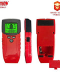 Knockout Handheld Metal Detector And Wood Moisture Meter With AC Voltage Live Wire Wall Scanner showing its front and back views.
