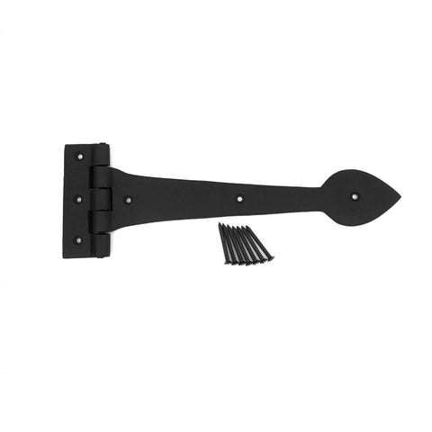 12 Inch Spade Tip Black Wrought Iron Strap Hinge for Gates and Doors, Heavy Duty Indoor Outdoor Hardware, Rust Resistant