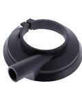 Solid As A Rock Shroud Assembly For Disc Sanders Handling Ridiculous Dust Collection Loads Slick Impact Resistant Plastic Shell Top Tier Debris Guard viewed from side with opening for attachment and dust port.