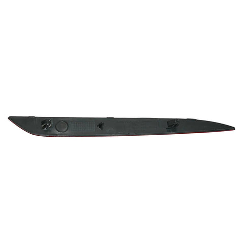 Fresh Left Driver Side Rear Bumper Reflector For Tesla Model S Red Marker Light Replacement Swap Out Clean Aftermarket Automotive Parts angled view showing mounting clips and design.