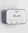 On-Wall Surge Protector Mount With Three Outlets And Two USB Ports, Handy Charging Station For Phone And Tablet, Space Saving Design