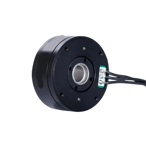 Close-up of GM3506 130T Hollow Shaft Brushless Drone Motor With AS5048A Encoder KV1100 showing hollow shaft and connectors.