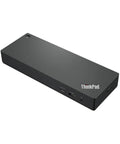 Thunderbolt 4 Workstation Dock Serving Up 230W Power And Seamless 4K Video Paired With Adjustable Monitor Stand Wireless Keyboard And Mouse For Serious Desk Flex And Smooth Daily Grind, black dock with ports.