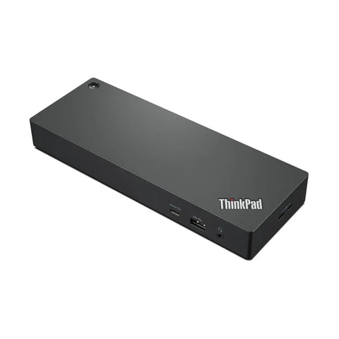 Thunderbolt 4 Workstation Dock Serving Up 230W Power And Seamless 4K Video Paired With Adjustable Monitor Stand Wireless Keyboard And Mouse For Serious Desk Flex And Smooth Daily Grind, black dock with ports.