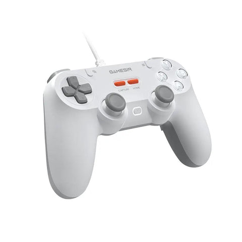 White Retro 90s Themed Wired Game Controller For Switch Android iOS PC Steam With Hall Effect Sticks ergonomic design angled view