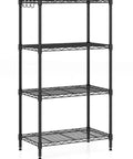 Heavy Duty Metal Wire Shelving With Anti Toppling Kit And 600 Pound Capacity Rock Solid Four Tier Storage Rack in black.
