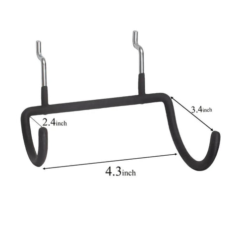 Side view of a rubber-coated pegboard hook, part of Six Pack Heavy Duty Pegboard Drill Holder Set With Rubber Coated Tool Hooks For Drills And Power Tools Keeps Garage Or Shed Neat And Within Easy Reach, dimensions labeled.