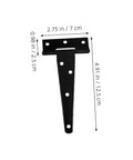 8 Piece 5 Inch Galvanized Steel T Shape Door Hinges Black Finish Detachable Weld On Hinges for Shed Doors Cabinet and Mobile Home Doors Heavy Duty Exterior Hinges for Easy Install shown in detailed measurement view