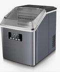 Countertop Ice Maker With Three Quick Pour Spouts And Lightning Freeze Tech for counters or bars, compact gray appliance with a clear lid.