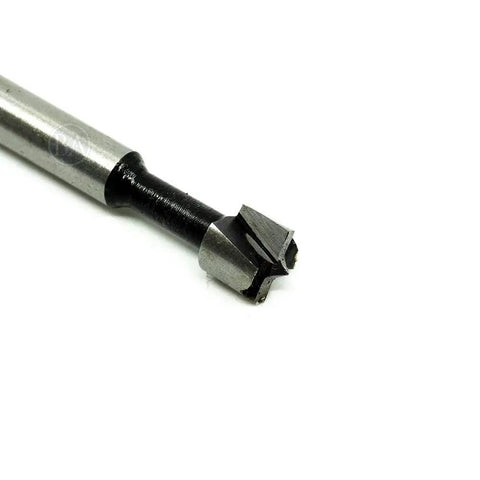 Carbon Steel Forstner Drill Bit For Woodworking Delivers Dead Nuts Accurate Cuts And Splinter Free Holes On Hard Wood MDF Plywood, close-up view.