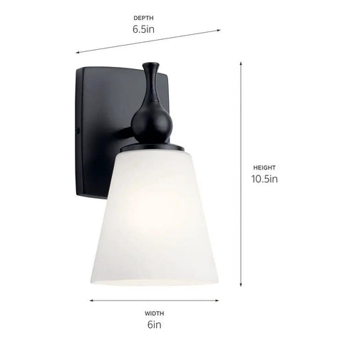 Cosabella 6 Inch 1 Light Wall Sconce with Satin Etched Opal Glass in Black Finish, featuring industrial modern design.
