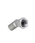 Badass 45 Hydraulic Pipe Fitting Connector Adapter Coupler Male Thread 45 Degree, silver metal, angled close-up