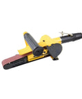 Heavy Duty Pneumatic Air Belt Sander Machine For Metal Tube And Pipe Grinding, yellow ergonomic design, compact for tight spaces.