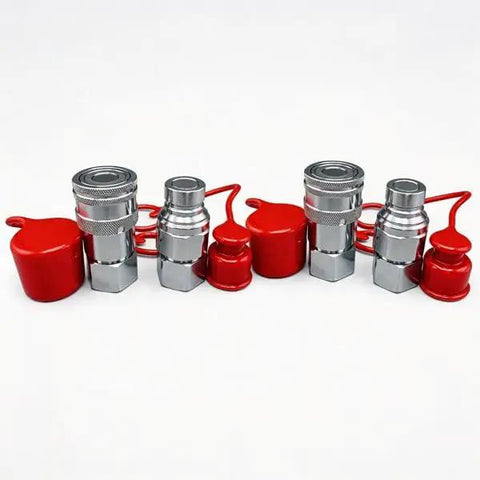 Flat Face 1/2 Inch NPT Hydraulic Quick Connect Couplers Set With Dust Caps ISO 16028 High Flow For Skid Steer Bobcat Machines
