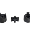 Three-piece L-jaw coupling set with Buna-N rubber spider for log splitter; black, fits 3/4 in to 1-1/8 in